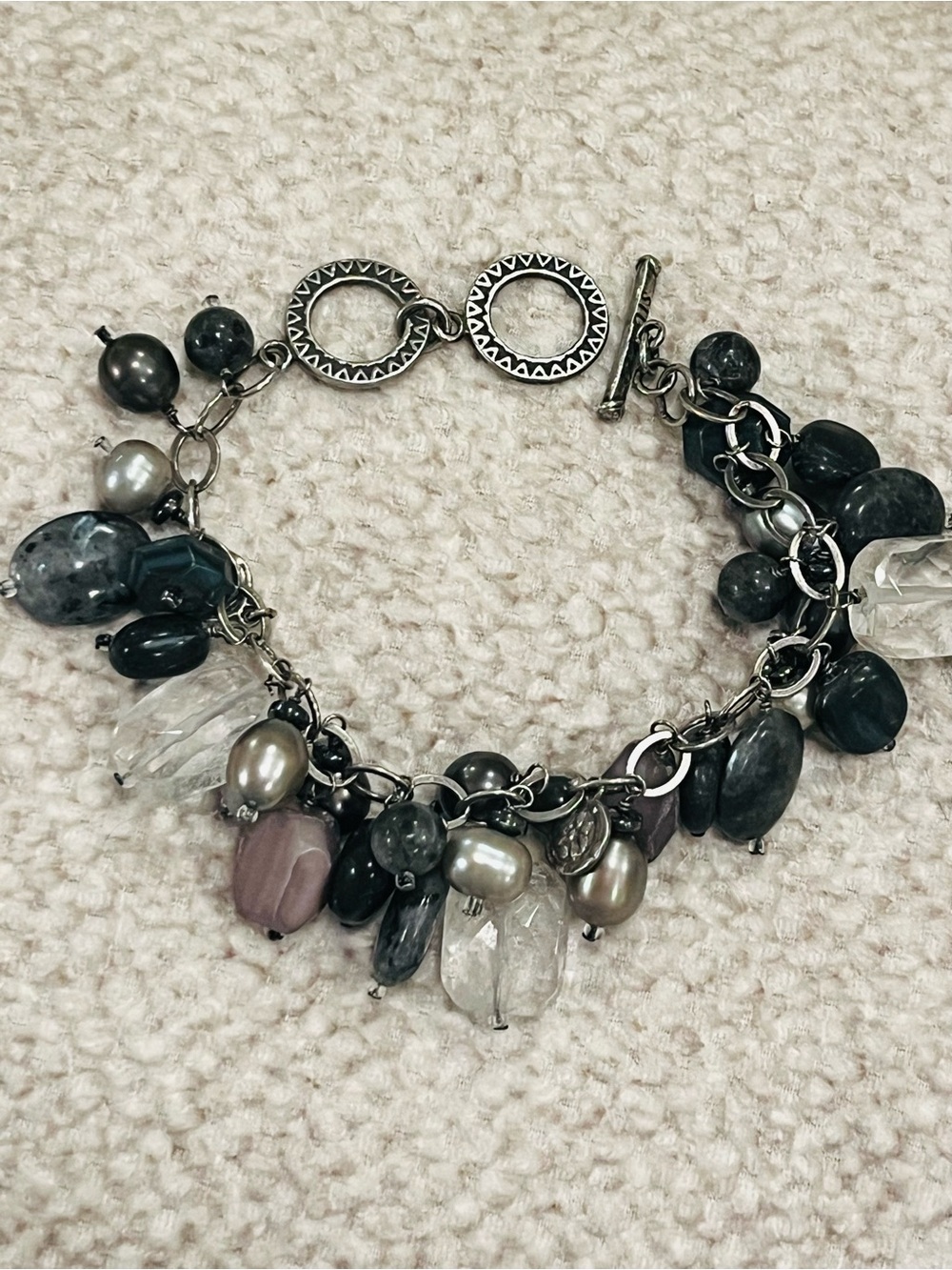 Silpada Retired B1777 Sterling Silver Gray Pearl Gemstone Cha Cha Bracelet